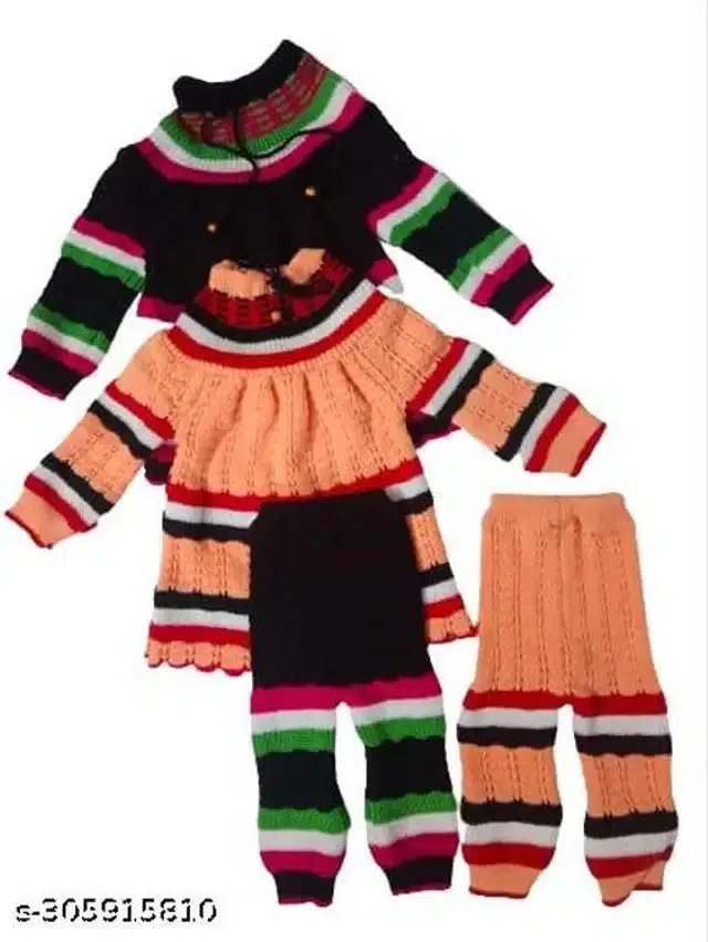 Woolen Sweater & Pant for Girls, Set of 2 (Multicolor, 3-6 Months)