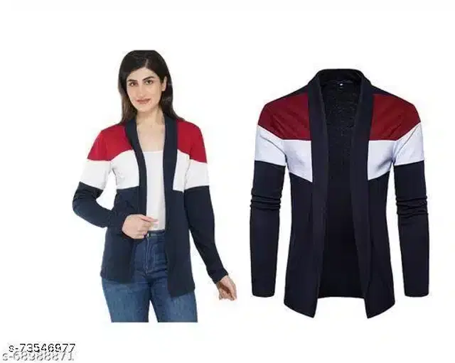 Cotton Blend Shrug for Women (Blue, L)