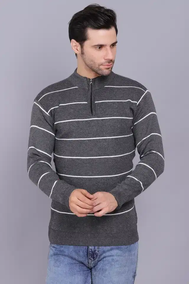 Full Sleeve Sweater for Men (Charcoal, L) (J13)