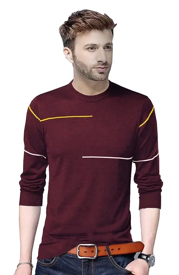 Full Sleeves Casual T-shirt for Men (Maroon, XXL)