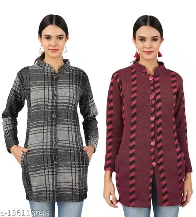 Woolen Cardigans for Women, Pack of 2 (Multicolor, M)