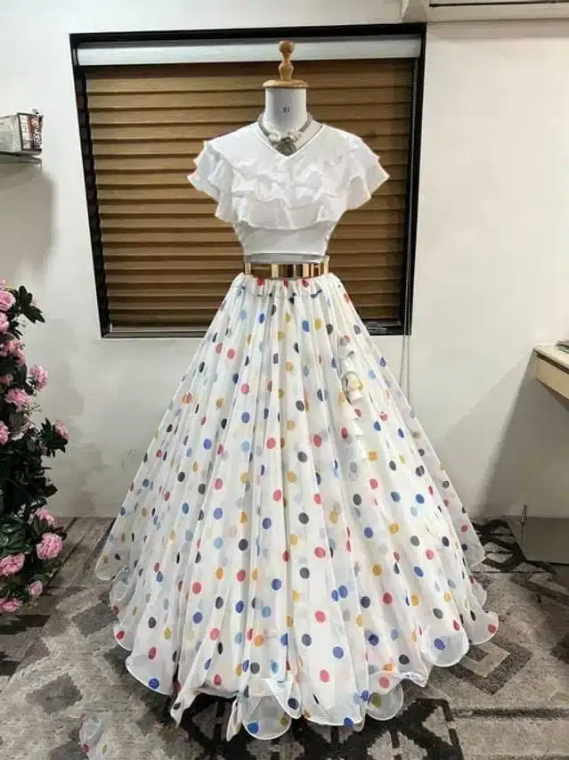 Ready to Wear Lehenga Choli for Women (White, XS)