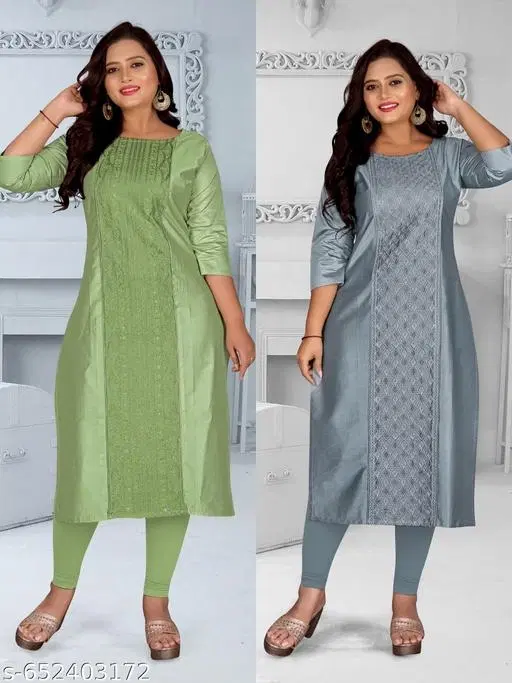 Embroidered Chanderi Cotton Kurti for Women, Pack of 2 (Multicolor, L)