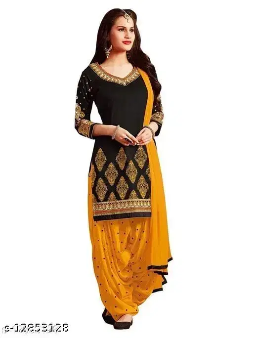 Crepe Printed Unstitched Suit with Dupatta for Women, Black