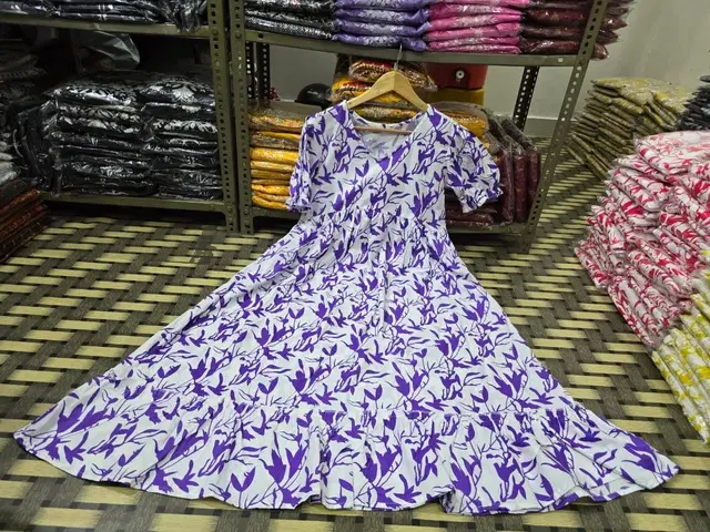 Rayon Printed Gown for Women (Purple, L)