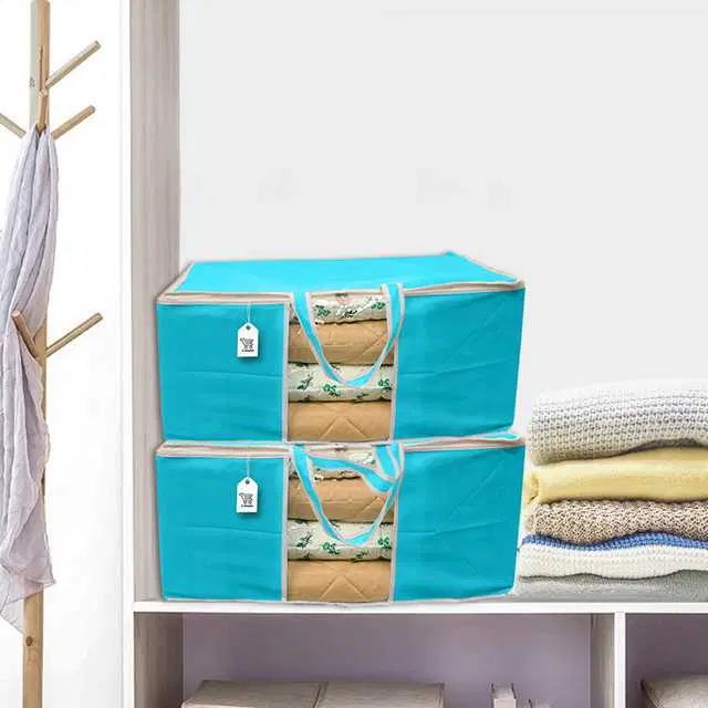 E-Retailer® Blanket Cover Bag With Transparent Window And Side Handle For Quilt & Clothes, Pack Of 1, Blue, 61X43X36 cm, ST123