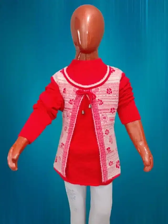 Wool Self Design Sweater for Girls (Dark Pink, 4-5 Years)