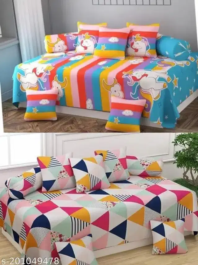 Polycotton Diwan Cover Set, Multicolor, Combo of 2