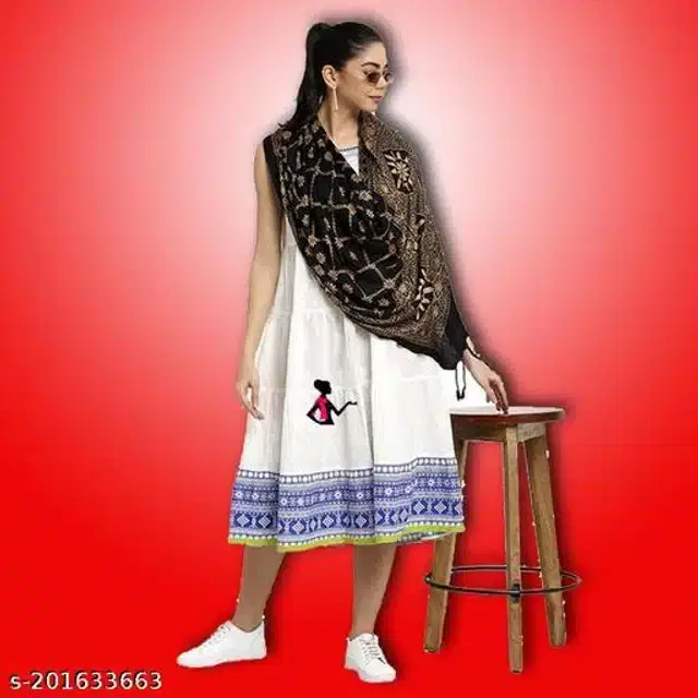 Satin Scarf for Women (Black & Gold, 1.8 m)