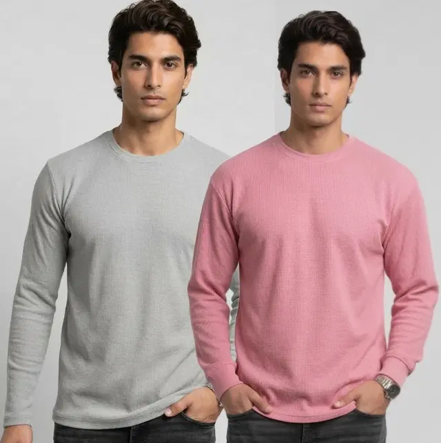 Polyester T-shirt for Men, Grey & Onion, Pack of 2 (M)