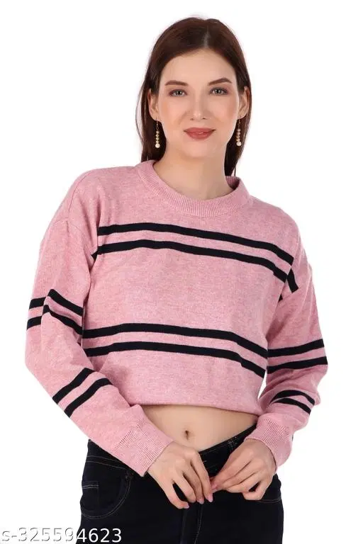 Acrylic Sweater for Women (Pink, M)