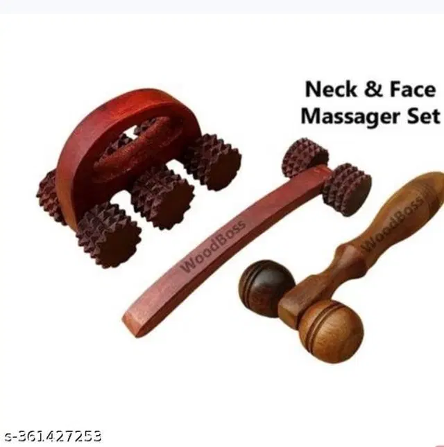 Wooden Body Massager Set, Brown, Set of 3