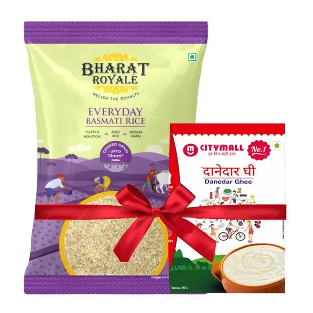 Bharat Royale Everyday Basmati Rice 900 g + Citymall No.1 Danedar Ghee 500 ml