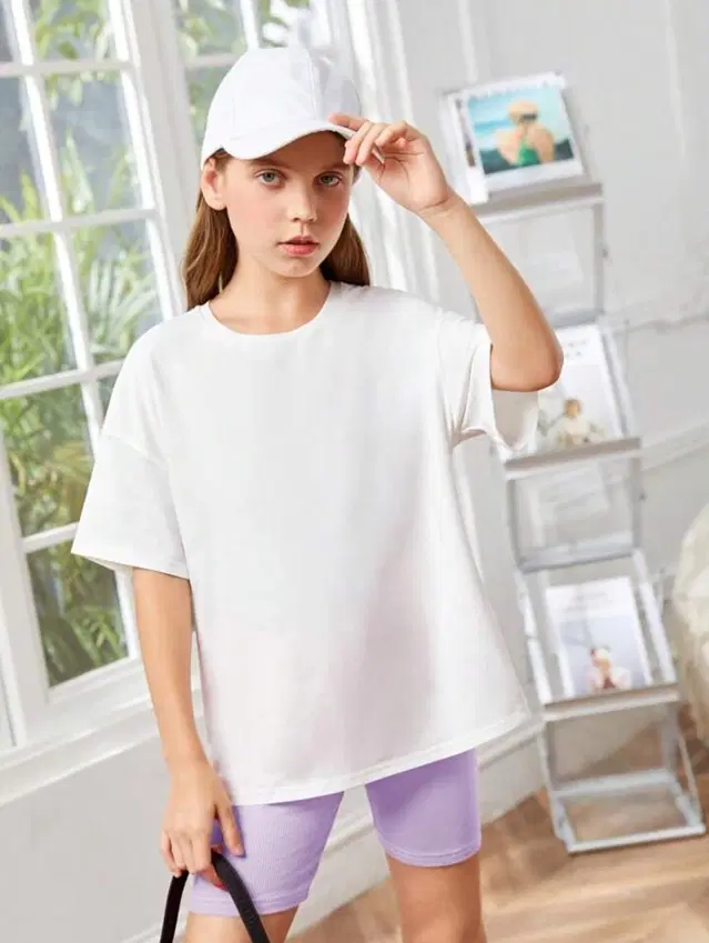Round Neck Printed T-Shirt for Girls (White, 6-7 Years)