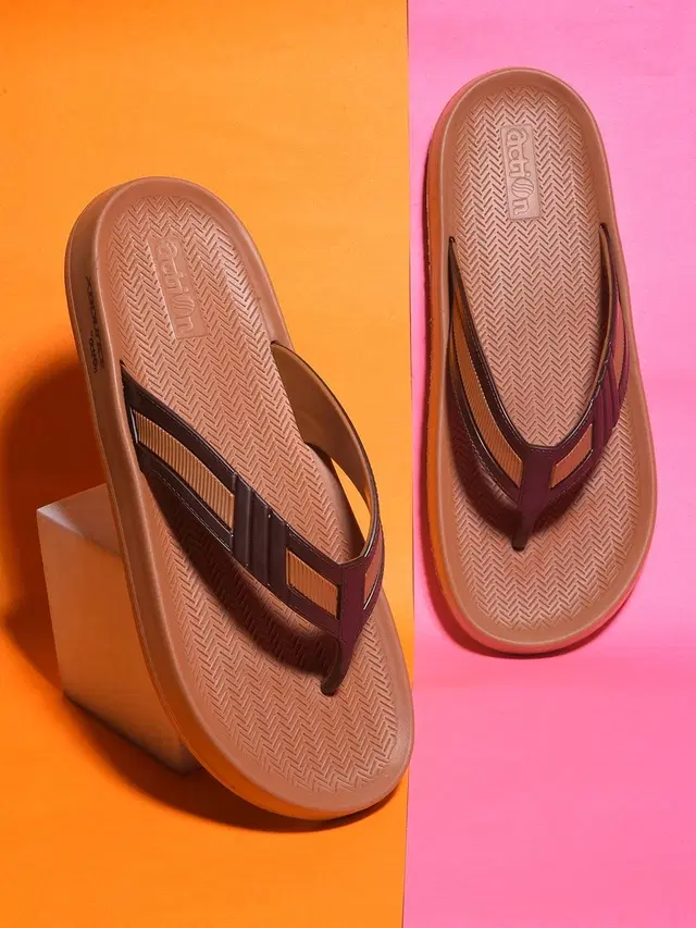 action Flip Flops for Men (Brown, 6)
