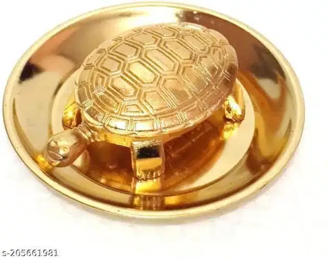 Tortoise Kachua with Plate, Gold, 8.5 cm