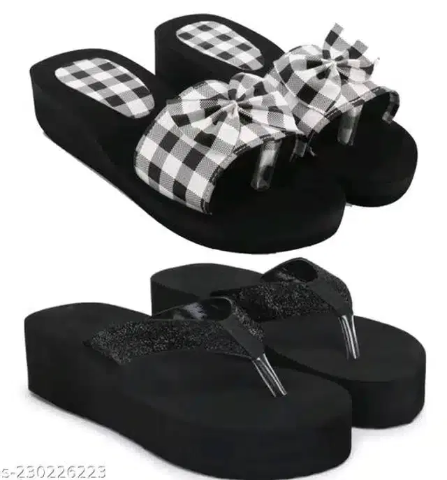 Sliders with Flipflops for Women, Set of 2 (White & Black, 5)