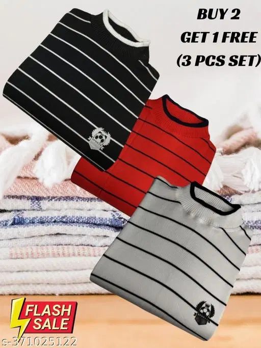 Woolen Striped Sweater for Men, Pack of 3 (Multicolor, M)