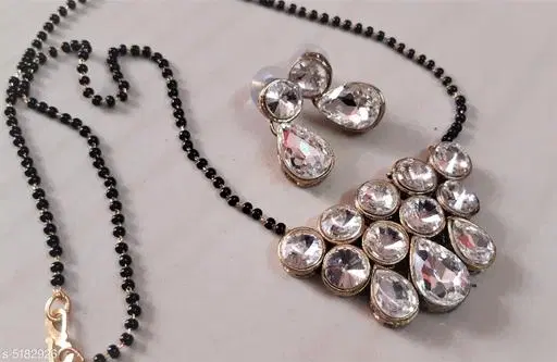 Alloy Mangalsutra With Earring for Women, Black