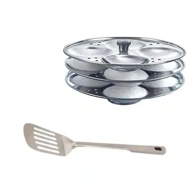 Stainless Steel Egg Palta & Idli Making Stand of 3 Plates, Combo of 2