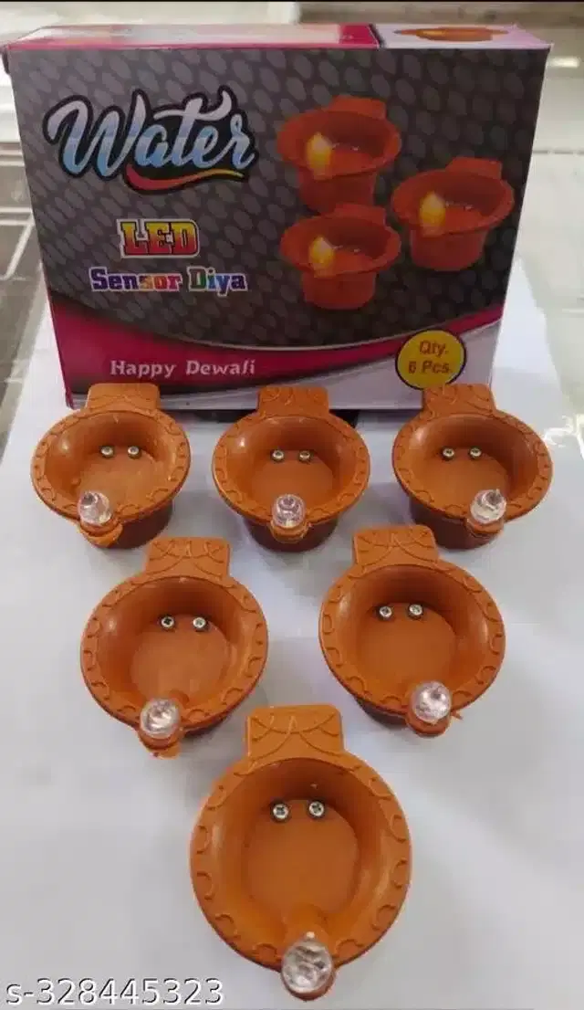 Water Sensor LED Diyas for Festive Decoration, Brown, Pack of 6