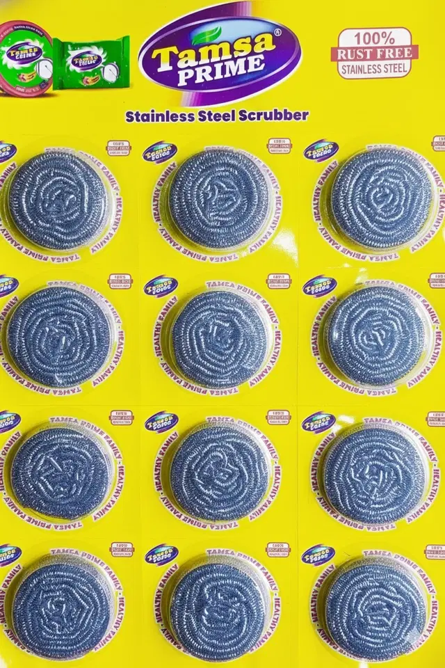 Stainless Steel Scrub Pad ,Silver, Pack of 12