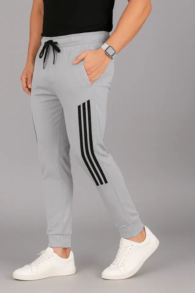 Polyester Blend Skinny Fit Track Pants for Men, Grey (XL)