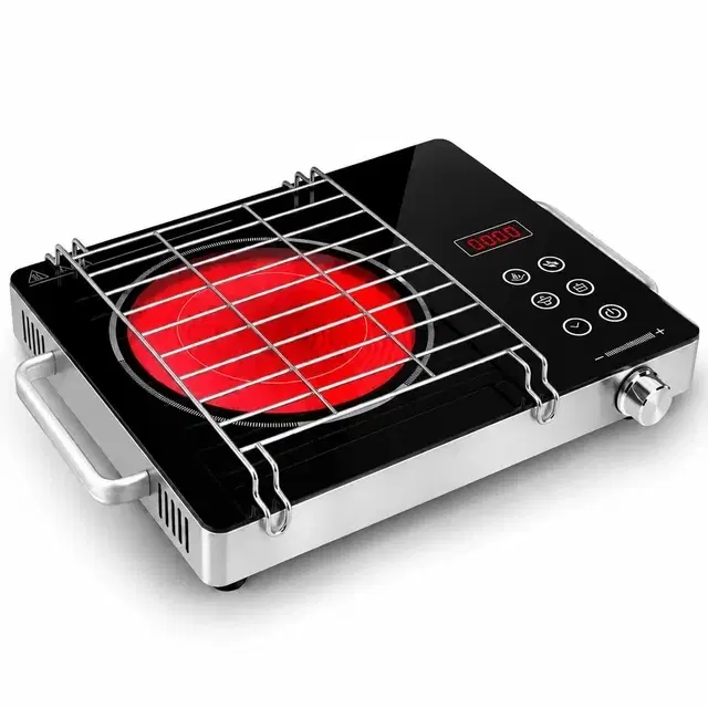 Westbury Infracook 2000 Watt Infrared Cooktop with Crystal Glass, Touch Panel & Steel Grill Rack, 4 Preset Cooking Modes | Works with All Cookware