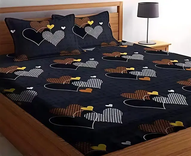 Glace Cotton Grey Heart Double Bedsheet, Multicolour (88x90 inch)