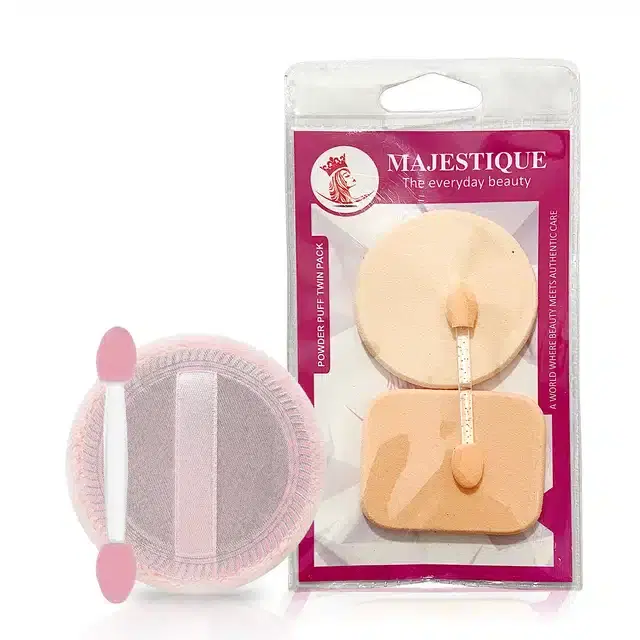 Powder Puff & Makeup Sponge with Sticks, Set of 5, Multicolor