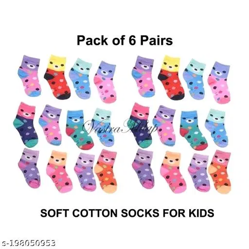 Cotton Socks for Kids, Set of 6 (Multicolor, 11-12 Years)