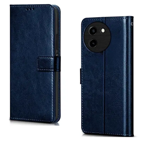 Artificial Leather Mobile Flip Cover for Vivo T3x 5G, Blue