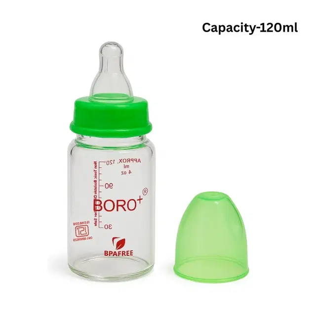 Kids Glass Milk Bottle-120 ml, Borosilicate Glass Milk Bottle for Kids, 120ml including Nipple