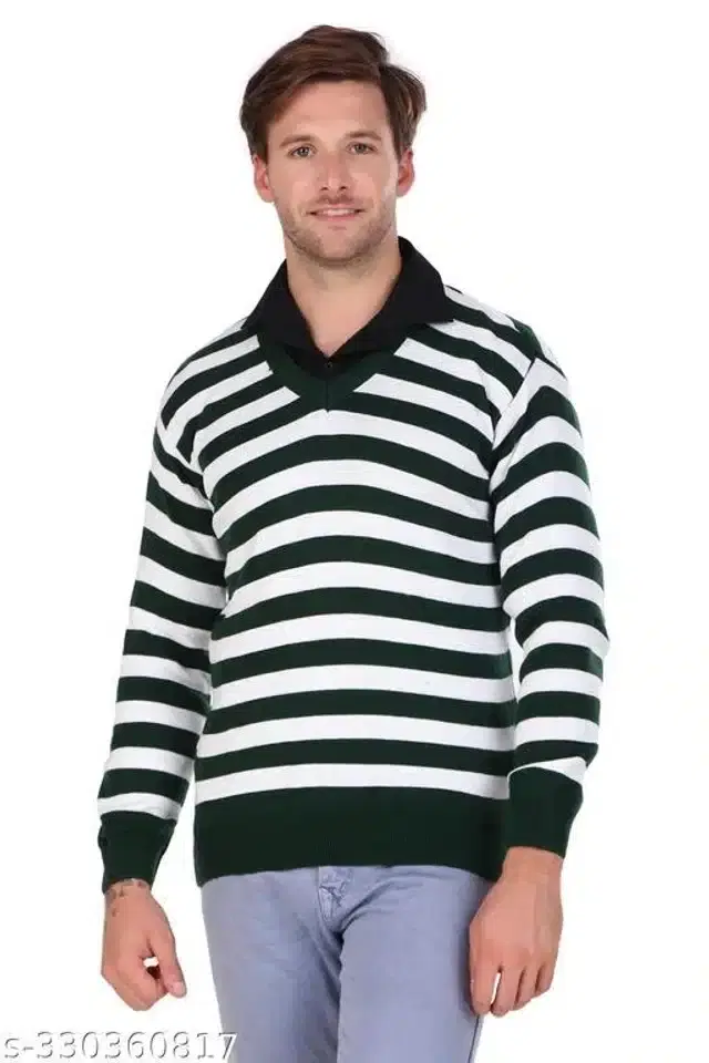 Acrylic Sweater for Men (Dark Green & White, M)
