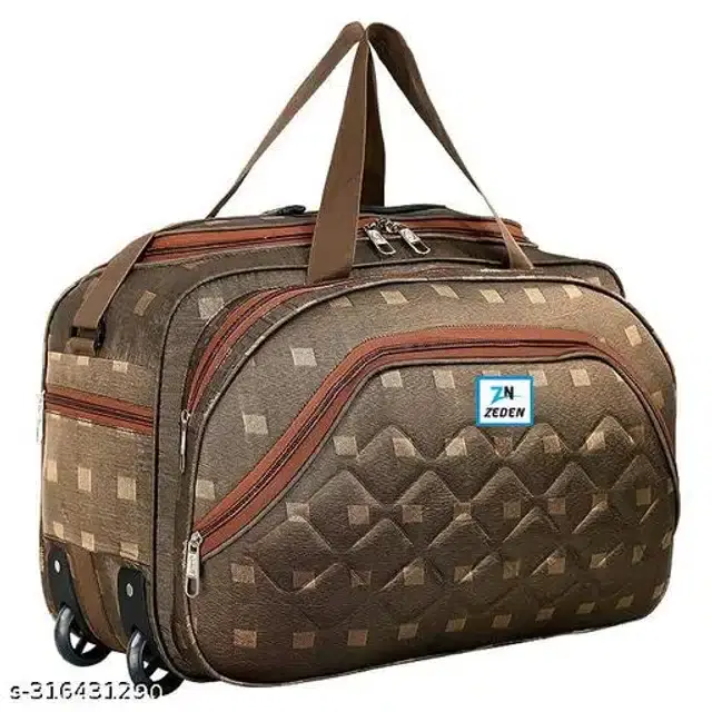 Polyester Strolley Duffel Bag, Brown, 40 L