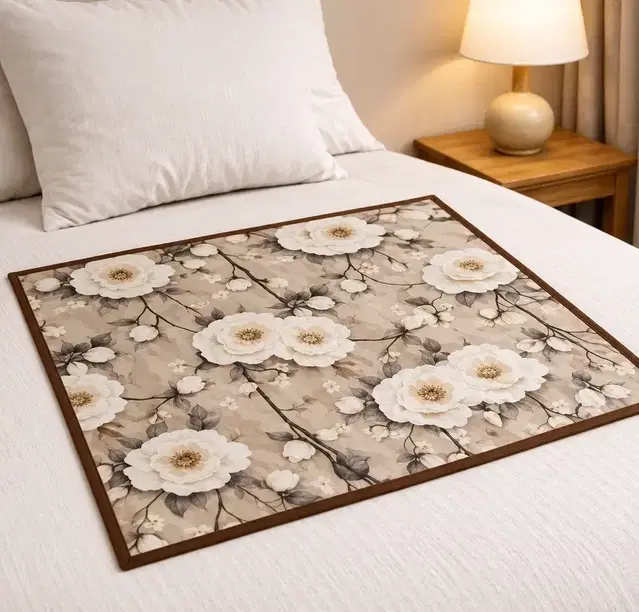 Premium Waterproof Bed Server/Food Mat White Floral