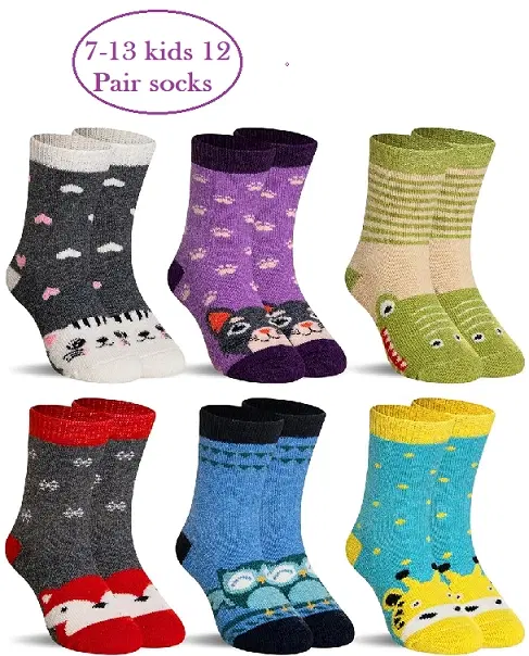 Woolen Socks for Kids, Set of 12 (Multicolor, 7-13 Years)