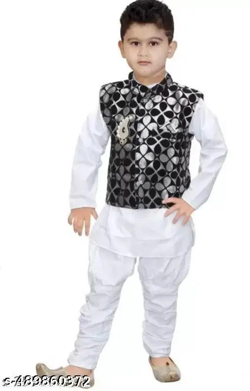 Solid Cotton Kurta Set for Boys (White, 0-1 Years)