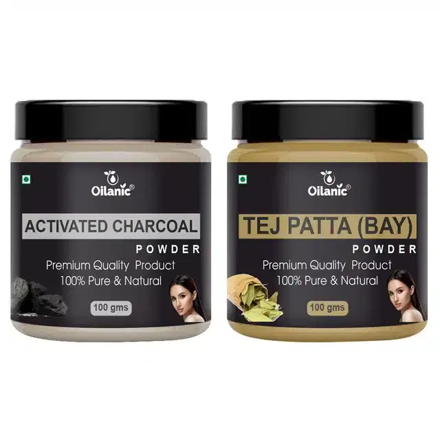 Natural Activated Charcoal & Tej Patta Powder for Skin & Hair, Pack of 2, 100 g