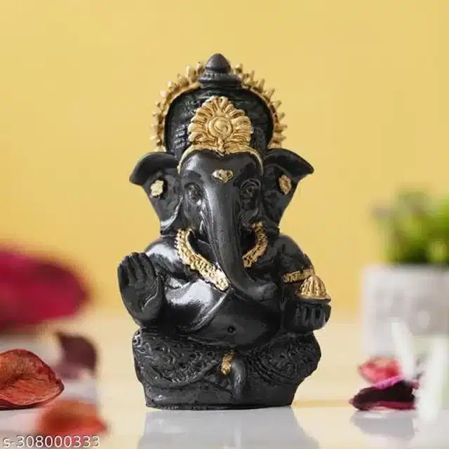 Resin God Ganesha Idol, Black & Gold