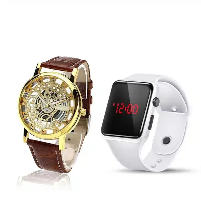 Analog Watch for Men & Women, Pack of 2 (Brown & White)