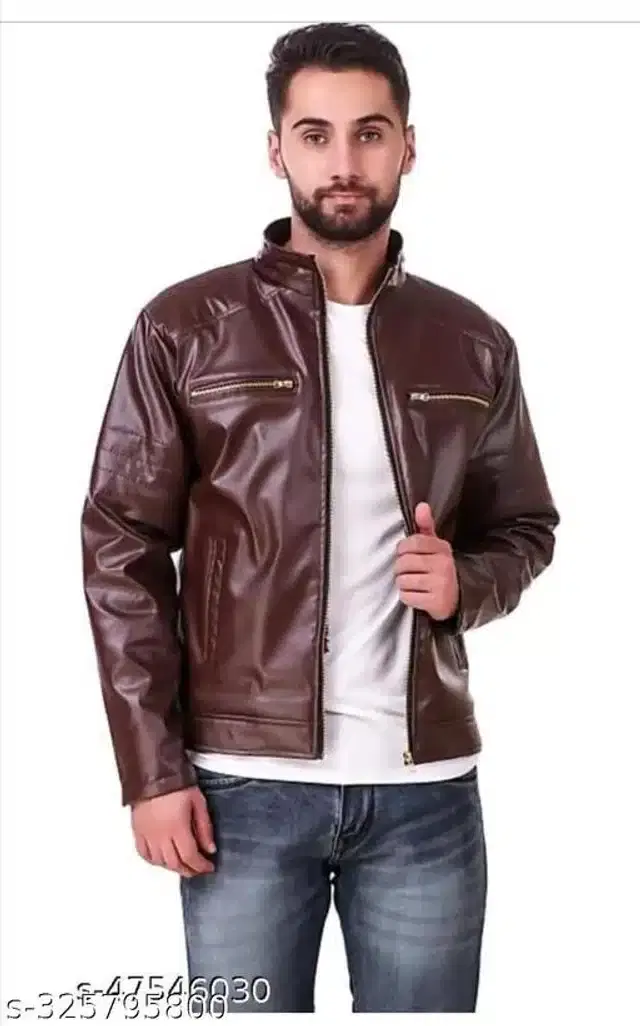 Synthetic Jacket for Men (Dark Brown, M)