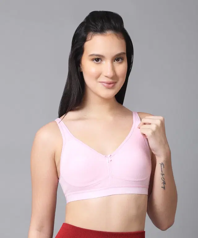 Cotton Blend Solid Bra for Women, Pink (34B)