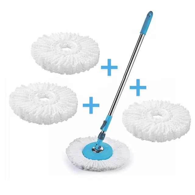 Stainless Steel Spin Mop Rod Set with 3 Pcs Refill, Blue & White, Set of 2