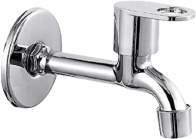 Stainless Steel Long Body Bib Cock Tap with Wall Flange, Silver, Set of 1