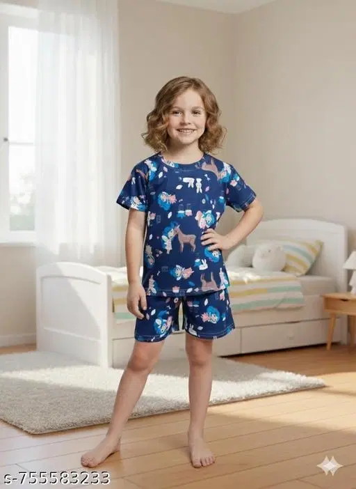 Night Suit for Girls (Blue, 11-12 Years)