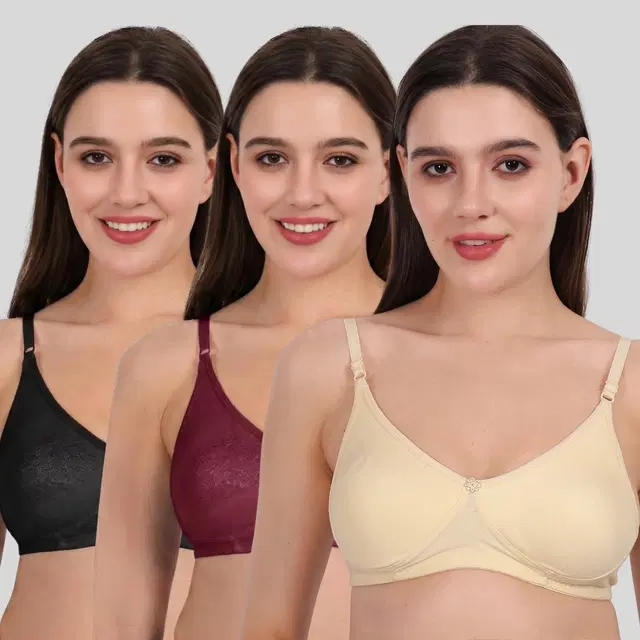 Cotton Bra for Women, Multicolour, Pack of 3 (28B)