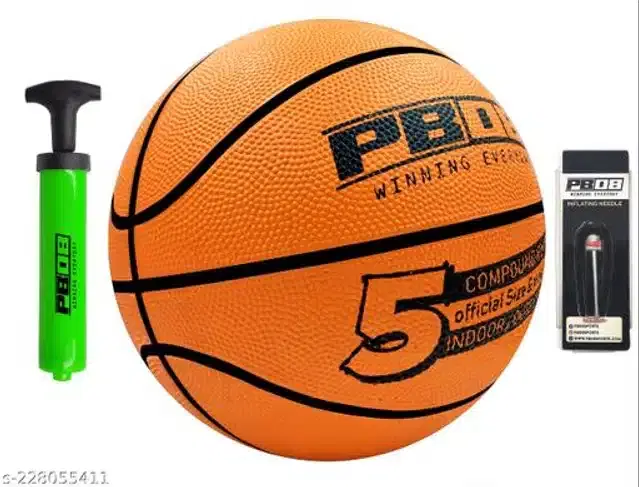 Rubber Basketball, Size 5 with Inflation Needle & Air Pump, Multicolor, Set of 1