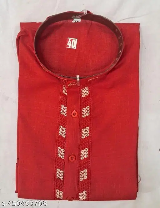 Cotton Solid Kurta for Men, Red (M)