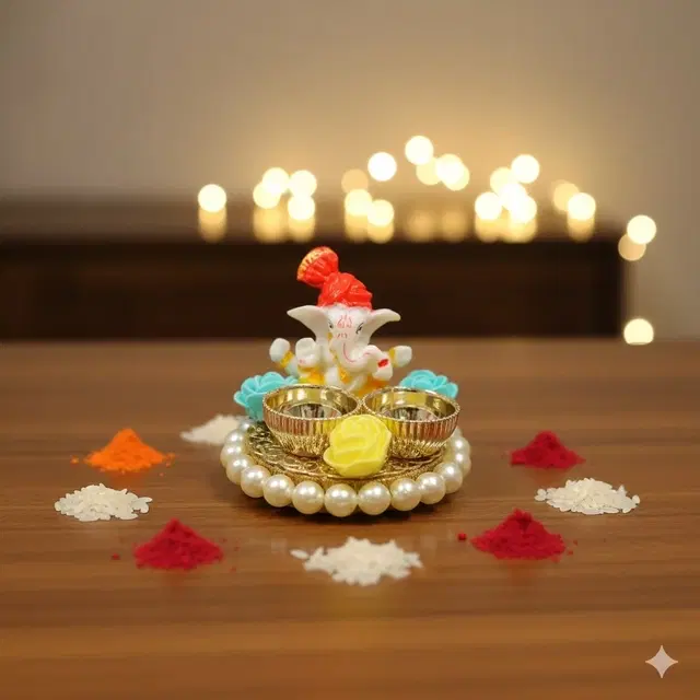 Metal Decoretive Pooja Thali, Multicolour Pack of 1